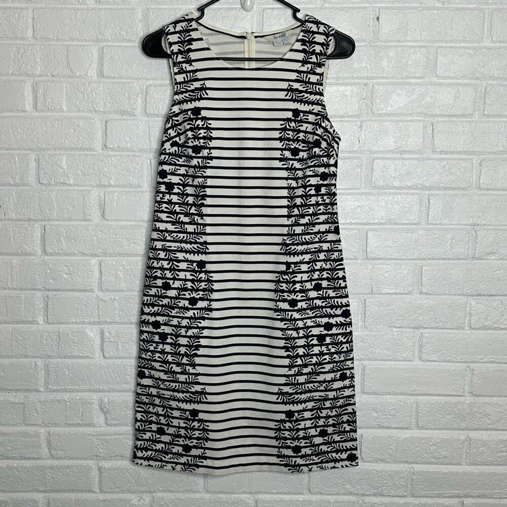 Boden Porto Stripe Shift Dress White Navy‎ Blue size US 4